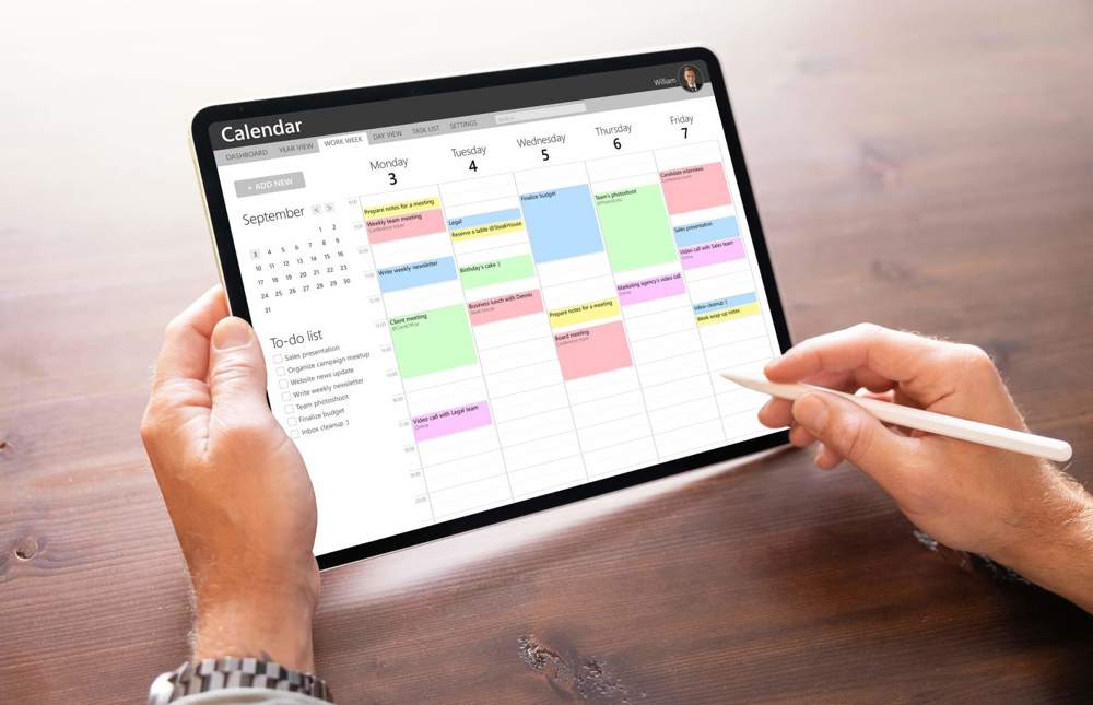 Person looking at calendar on device